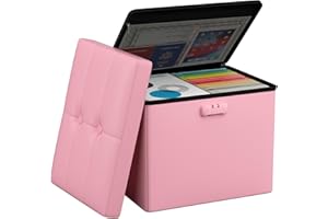 Tamfile Ottoman with Storage with Lock, Fireproof Safe Folding Ottoman Holds Up to 700 lbs, Waterproof Foot Rest Stool with Storage,17 Inches Short Ottoman, Ottoman Foot Rest for Living Room, Pink