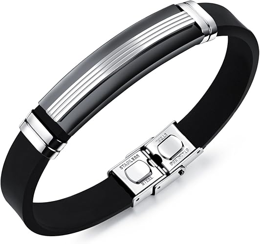 Amazon Rockyu ジュエリー 人気 ブランド ブレスレット メンズ ステンレス シリコン おしゃれ プレート シンプル アジアンエスニック ブレスレット 通販