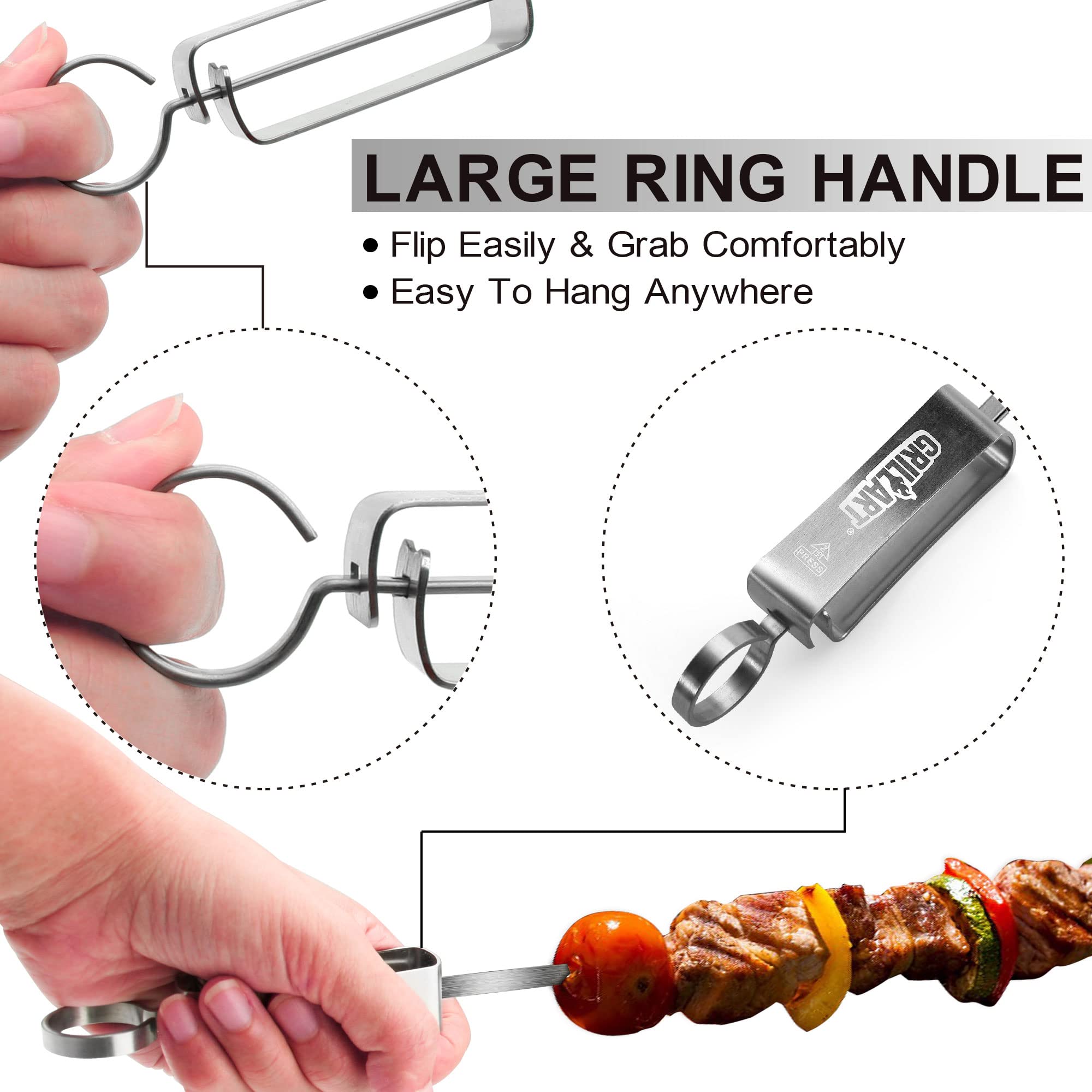GRILLART Kabob Skewers for Grilling - Metal Skewers for Kabobs with Slider - Flat BBQ Skewers Stainless Steel - 17