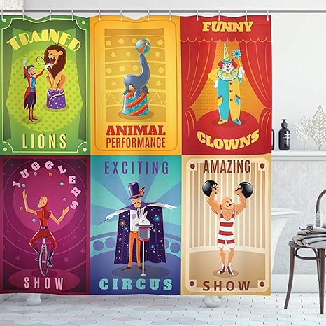 Cortina De Ducha De Circo, Personajes De Circo con Animales Entrenados