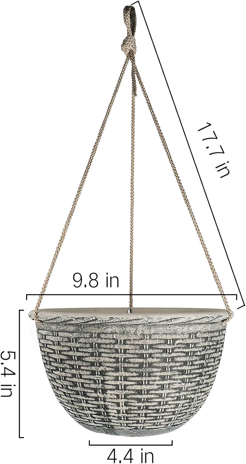 LA JOLIE MUSE Hanging Planters Indoor, 9.8 Inch Hanging Pots for Plants Indoor, Stone Color, Weave Pattern, Set of 2: Garden & Outdoor