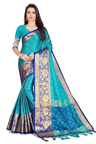 Women's Banarasi Cotton Silk Saree With Blouse Piece