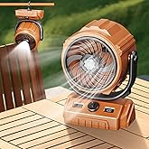 SYBOYEGE Camping Fan-270°Automatic Oscillating Head and 300°Manual Flip, Desktop Fan with 100 Speed Adjustable, 6000mAh Battery with 24 Hours Range, LED Light,Turbo Boosted Rapid Cooling (Orange)