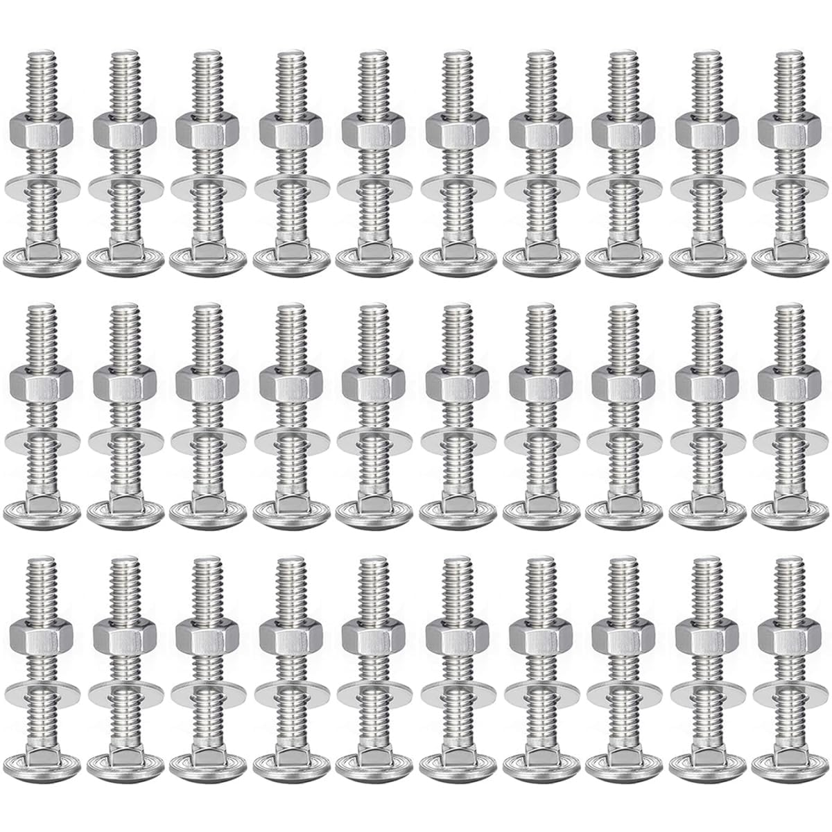 30pcs Carriage Bolts and Nuts Flat Washers Kit, M6X35 304 Stainless Steel Round Head Square Neck Carriage Bolts Screws and Hex Nuts for Home Office Industrial Electronic Hardwood Bench Slat Fixings