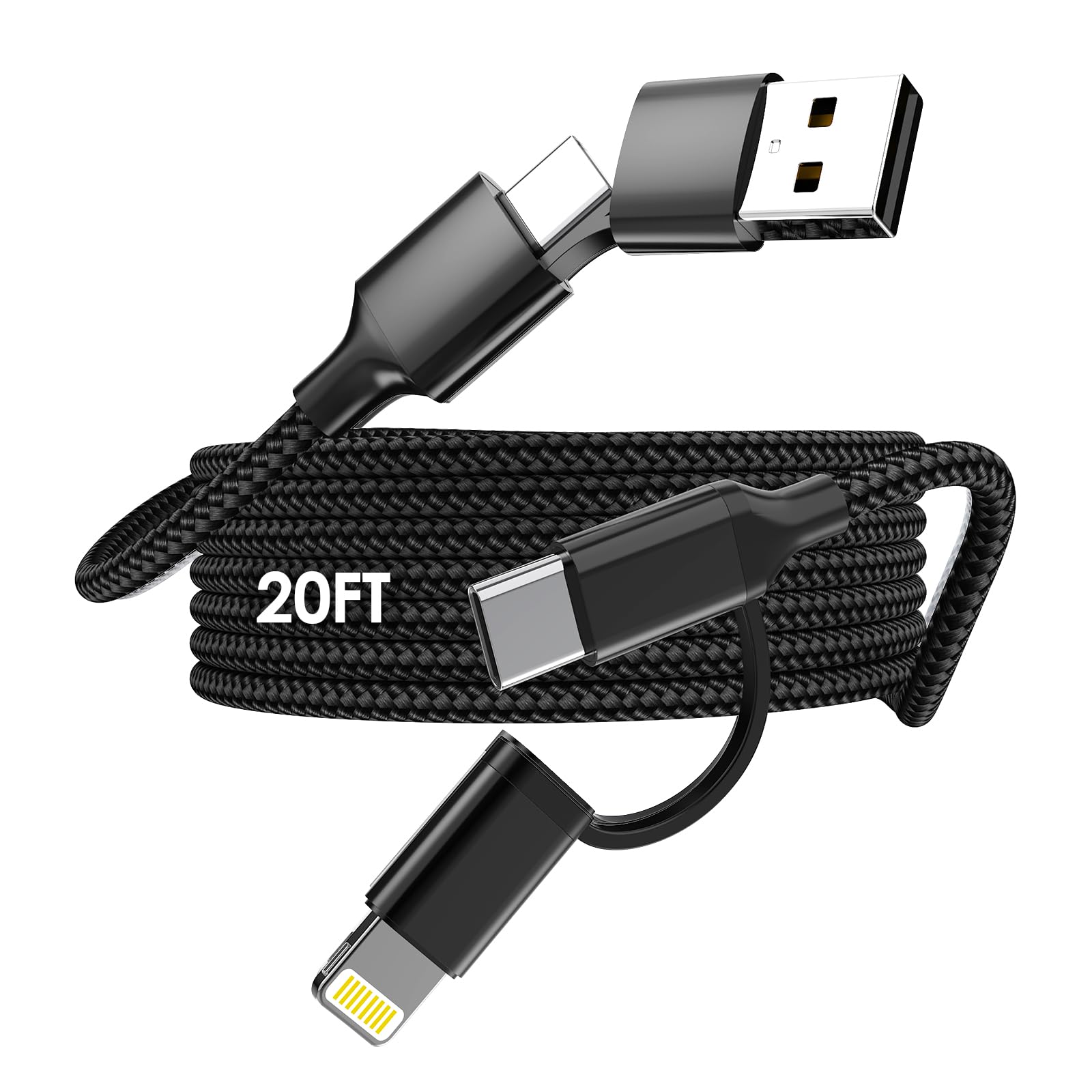 Photo 1 of 20 FT Extra Long iPhone Charger Cord,Fast Charging USB-C and Lightning Cable 2 in 1 60W 20 FT USB C Charger Long Apple Charging Cord for iPhone 17/16/15/14/13/12/11,iPad,MacBook,Charge in Bed, Sofa