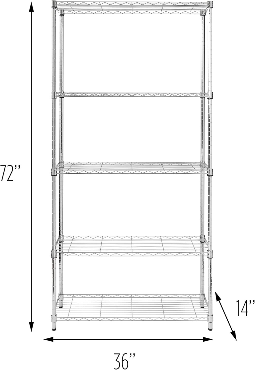 5-Tier Chrome Heavy-Duty Adjustable Shelving Unit with 200-lb Per Shelf Weight Capacity: Home & Kitchen
