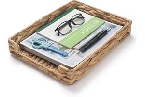 Water Hyacinth Letter Tray, Woven Desk Tray, Wicker Desktop Basket Organizer for Papers, Documents, Magazines, Files