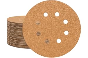 SUPBICCO 5 Inch 8 Hole Sanding Discs Hook and Loop, 50 PCS 40 Grit Sandpaper Disc for Random Orbital Sander, Gold Sand Paper Pads for Automotive and Woodworking