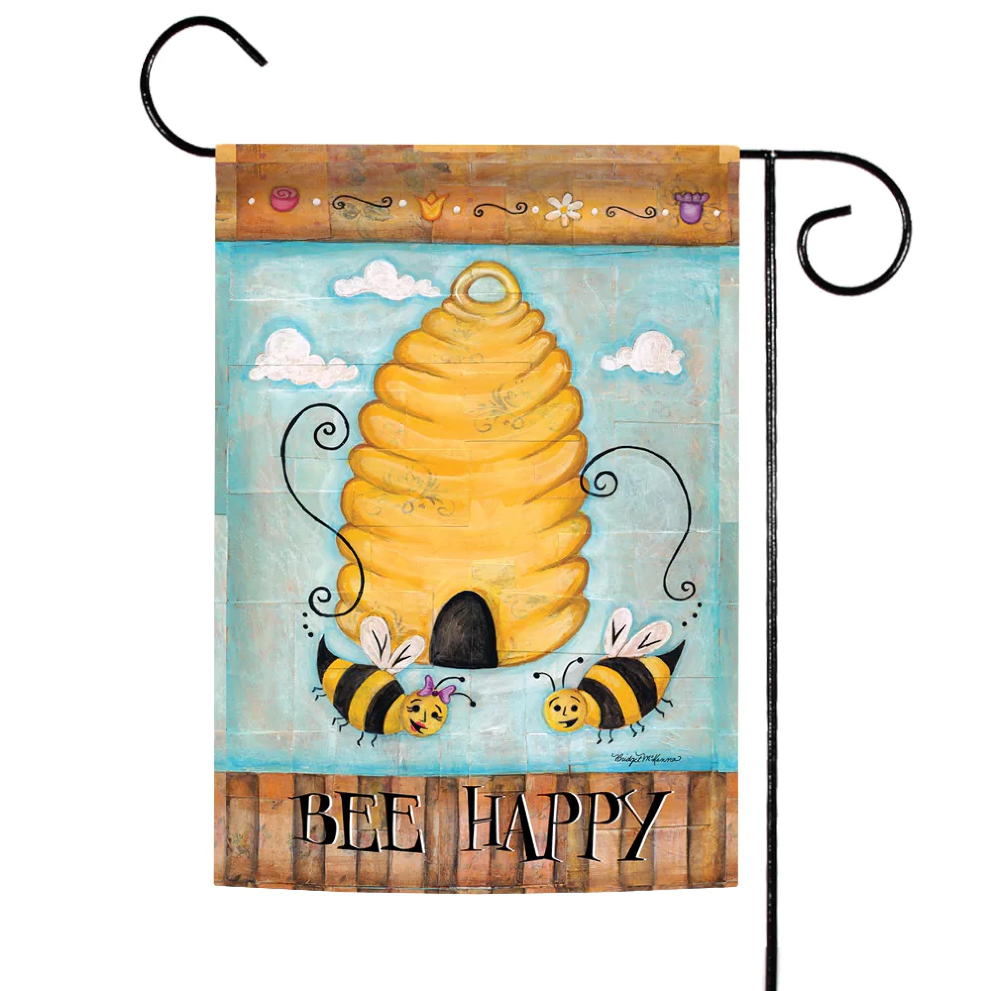 Toland Home Garden 119962 Bee Happy Bee Flag 12x18 Inch Double Sided Bee Garden Flag for Outdoor House Flag Yard Decoration