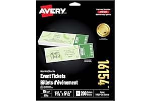 Avery Printable Micro-Perforated Event Tickets with Tear-Away Stubs, 1.75"x5.5", Double Sided Printing, Matte White Cardstock