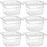 Bekith 6 Pack 1/6 Size Clear Polycarbonate Food Pans with Lids for Kitchen Restaurant Food Prep, 4 Inches Deep
