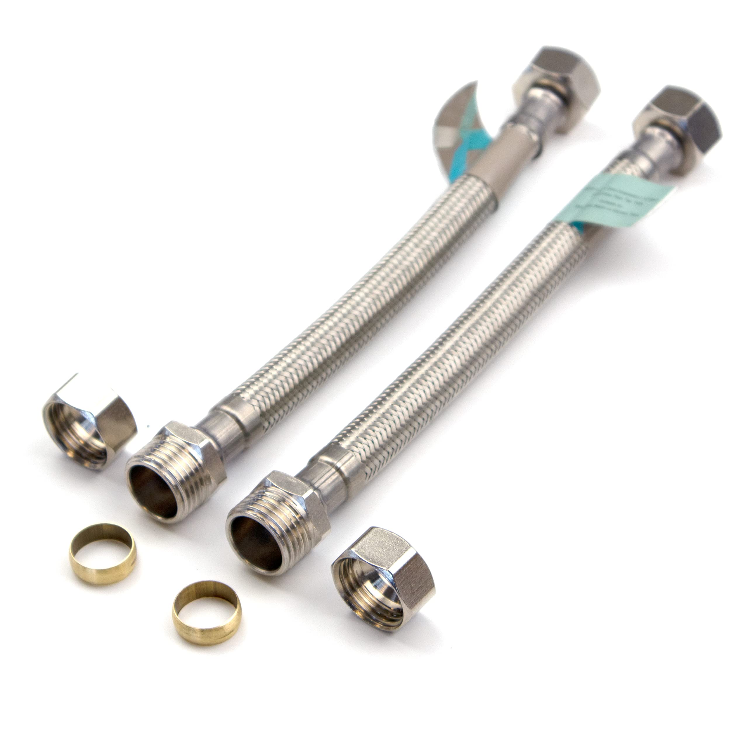 Xcel Home™ 2 x 1/2" BSP x 15mm Compression (200mm Long) Flexible Tap Connector Pipes | Monobloc Tap Connectors Kitchen Sink/Bathroom Basin Flexi Pipe Tails