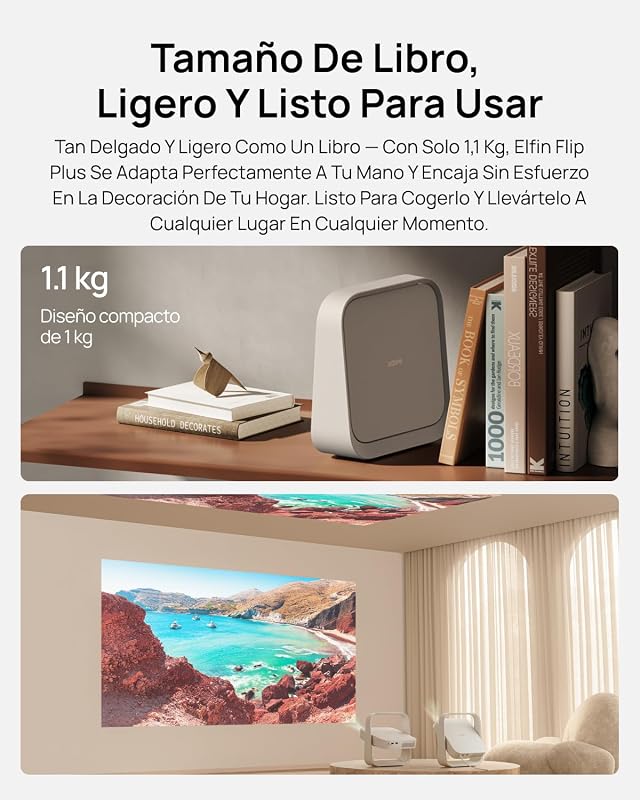 Elfin Flip Plus Proyector Portátil, 500 Lúmenes ISO, Rotación de 150°