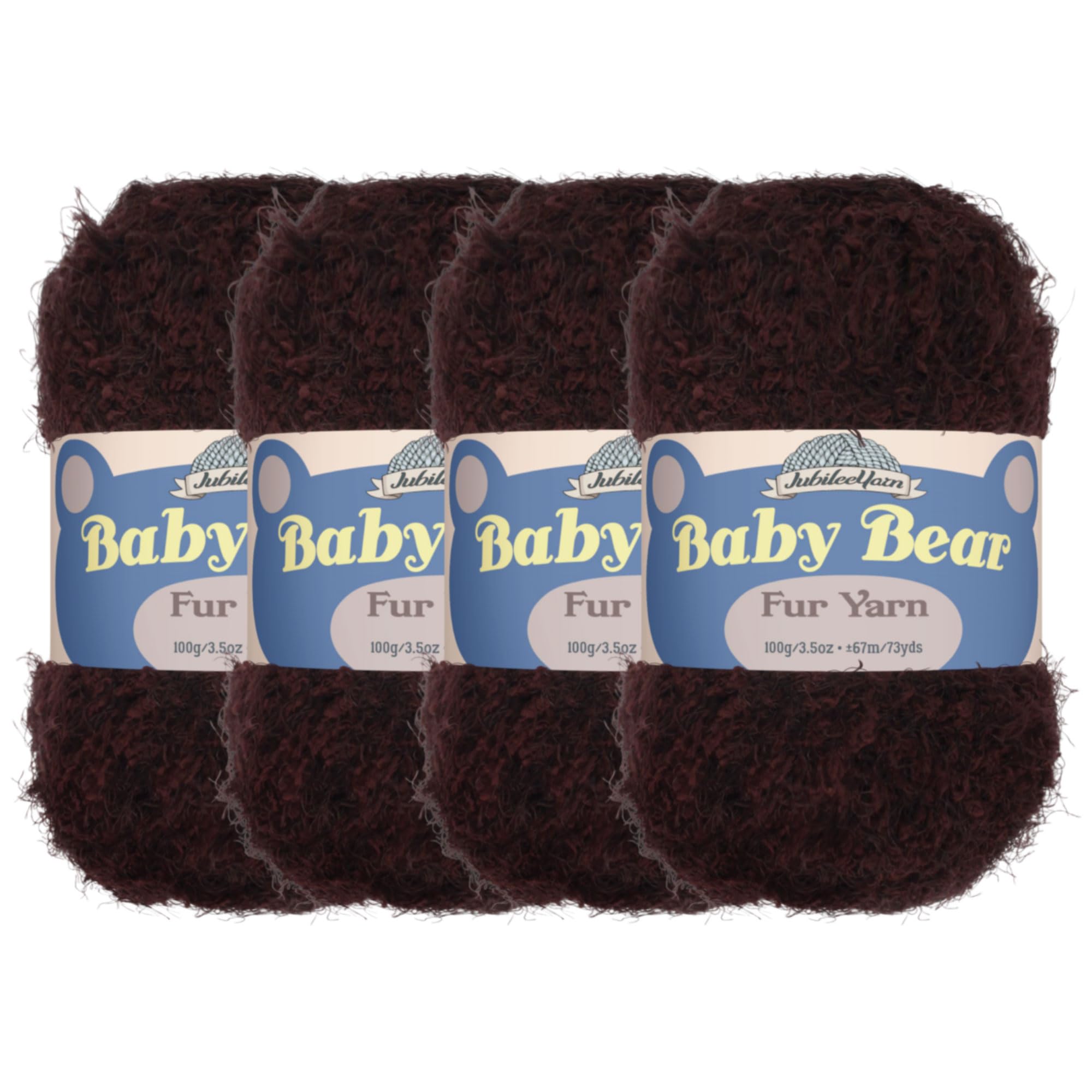 JubileeYarn Baby Bear Yarn - Chunky Weight Polyester Fur - 100g/Skein - Brown - 4 Skeins