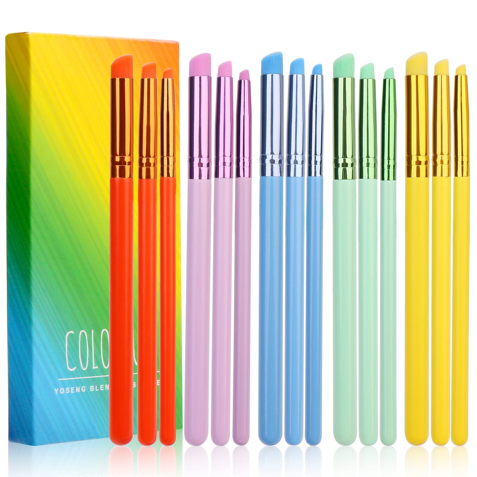 Yoseng 15 Pieces Mini Detailed Ink Blending Brushes for Card Making,Small Blender Art Blending Tool,Use with Intricate Stencils,Deal with Small Details(oblique head,5 colors)