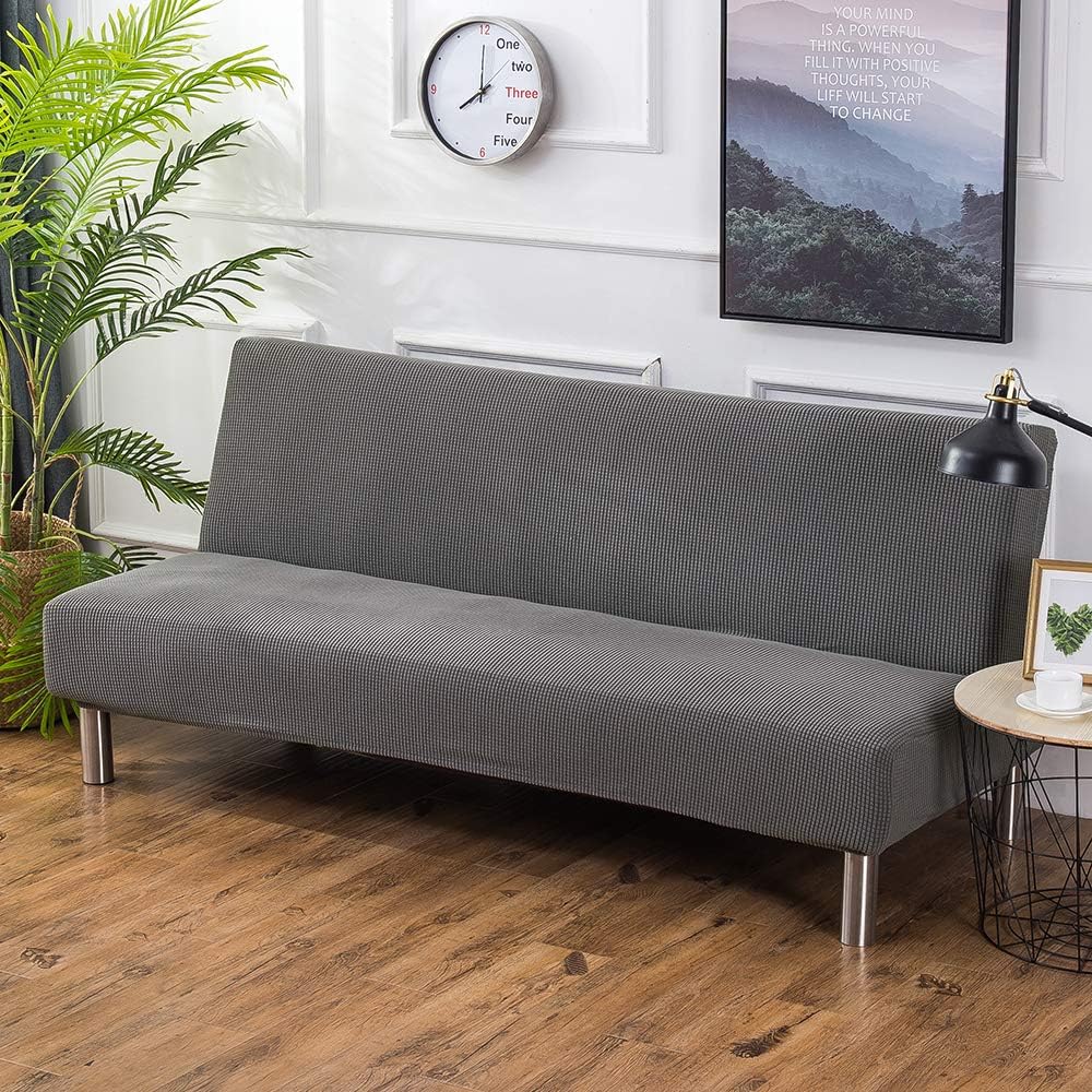 RMCKJ Sofa Bed Covers Sofa Slipcover Armless 3 Seater Solid Colour Modern Stretch Polyester Spandex Slipcover Protector Folding Couch Sofa,Grey-S