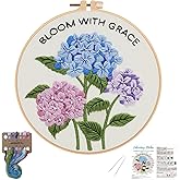 Nuberlic Hydrangea Embroidery Kits for Beginner Adults | Cross Stitch Kit with Stamped Pattern Include Cloth Hoops Threads Needles,Needlepoint Kits