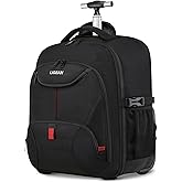 Rolling Backpack, Large Backpack with Wheels for Men Women Adults, 17inch Waterproof Wheeled Travel Laptop Backpack Carry on Luggage Bag Trolley Suitcase Business College School Computer Bookbag,Black