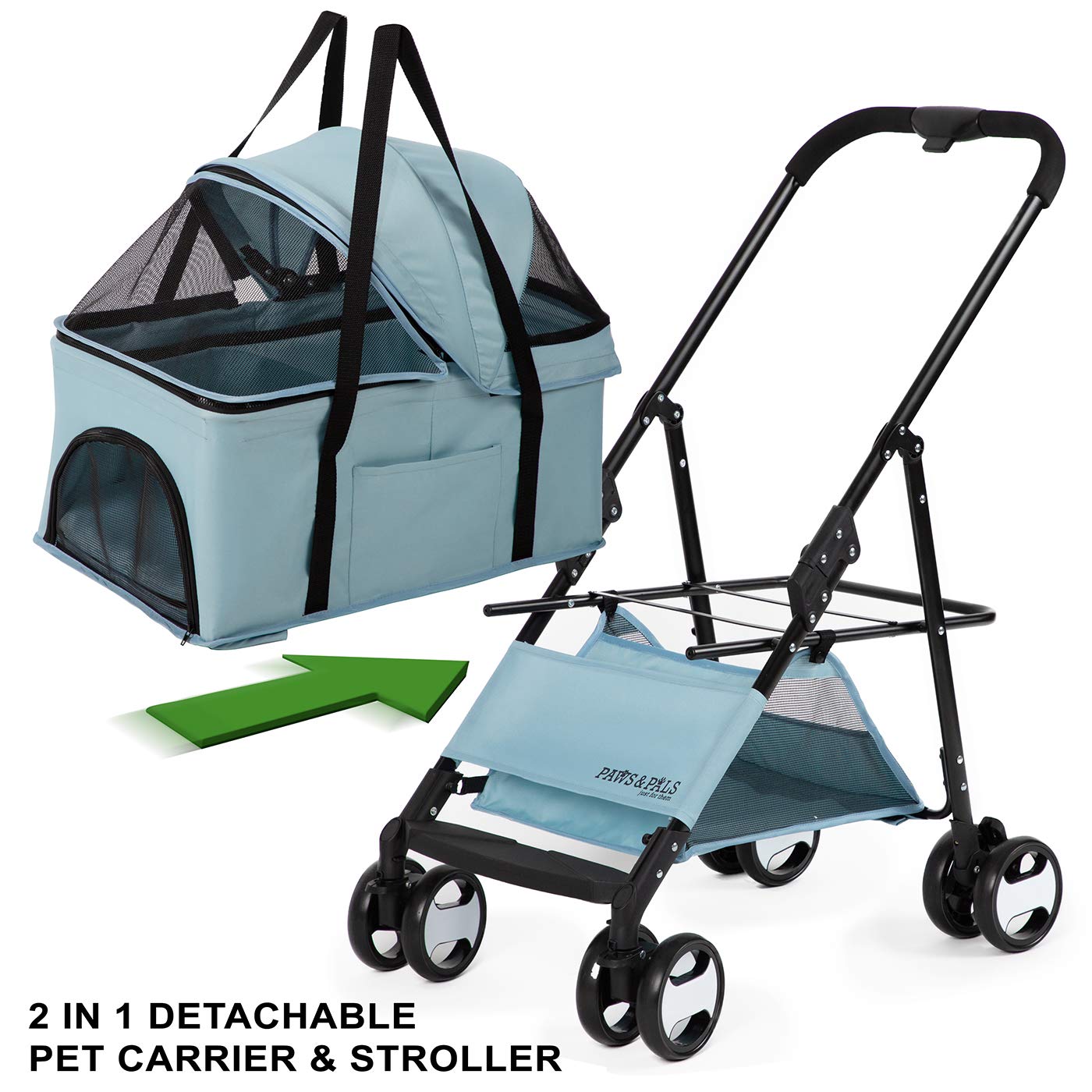 Paws & Pals Dog Stroller Easy to Walk Folding Travel Carriage for Pets