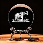 LYOVATE 3D Elephant Crystal Ball with Stand Elephant Paperweight Decor Sphere Elephant Gifts for Women Men Friends Birthday Christmas