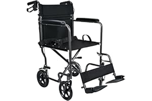 LIVINGbasics Foldable Transport Wheelchair, Lightweight 19.7 Inch Wide Seat with Hand Brakes, Portable Wheelchair for Seniors