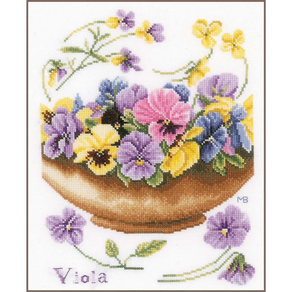 Lanarte Counted Cross Stitch Kit Violets (Evenweave), Fabric, Assorted, 32 x 22.5 x 2 cm