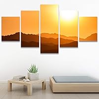 SIGNWIN 5 Panel Canvas Wall Art Sunset in The Mountains for Home Decorations Ready to Hang - 60