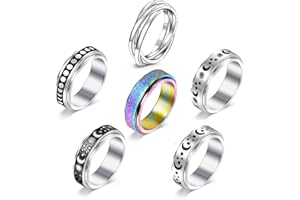 VCMART Anxiety Ring for Women Fidget Anxiety Rings for Anxiety Rotatable Spinner Rings for Anxiety Stress Relieving Anxiety Rings Spinner Women Stress Roller Rings Anxiety Spinner Ring Size 6-10