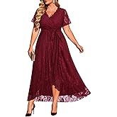 Plus Size Dresses Wedding Guest - Formal Cocktail Party Long Lace High Low Wrap V Neck Dress