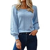 Hotouch Sweaters for Women 2026 Fall Trendy Tops Casual Puff Sleeve Square Neck Cute Tunic Pullover Blouses XS-XXL