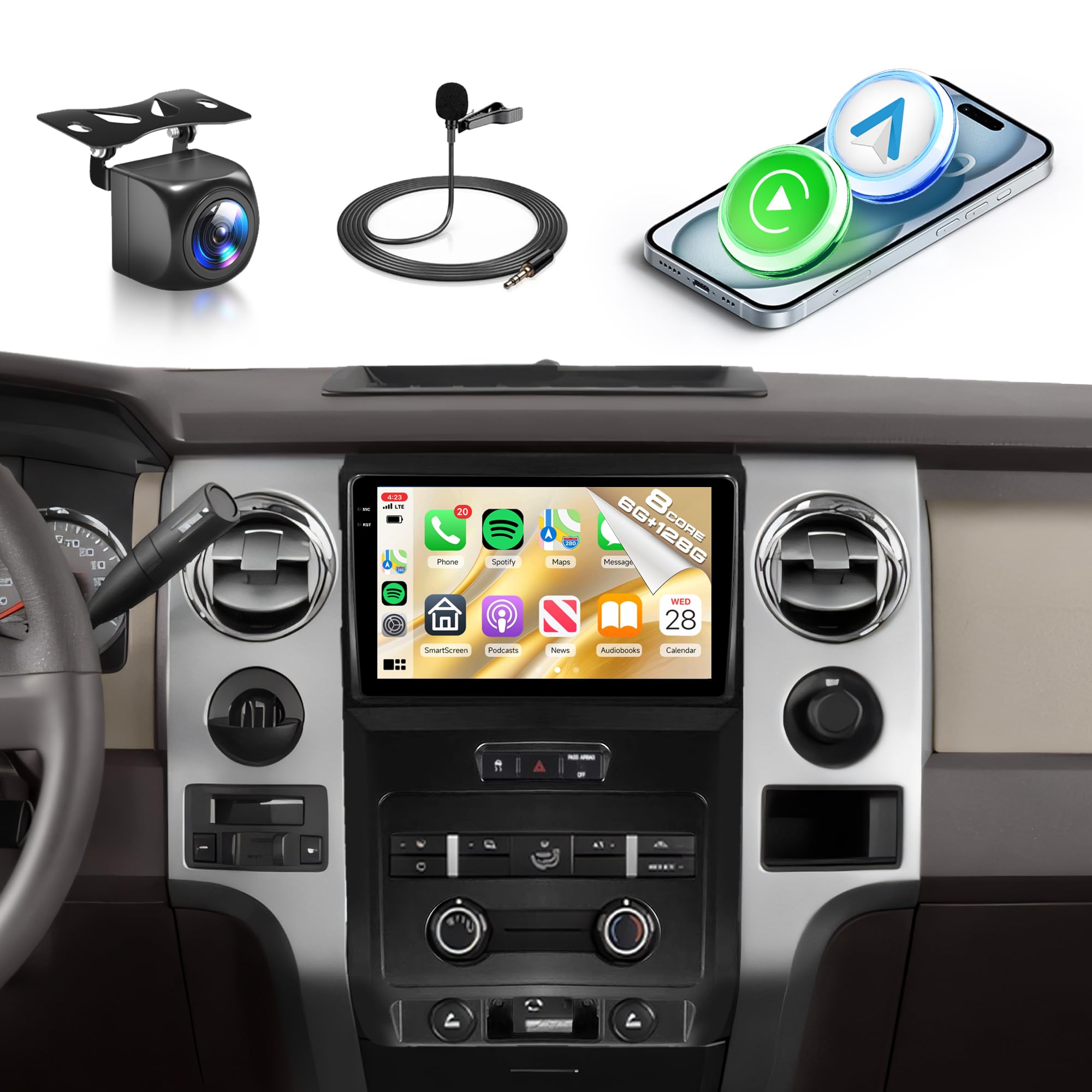 Photo 1 of 8 Core 6+128G For Ford F150 SVT Raptor 2009-2012 Android Car Stereo with Wireless Carplay Android Auto Radio, 9’’ Touchscreen Head Unit with GPS Bluetooth Mirror Link WIFI FM/RDS DSP Backup Camera SWC