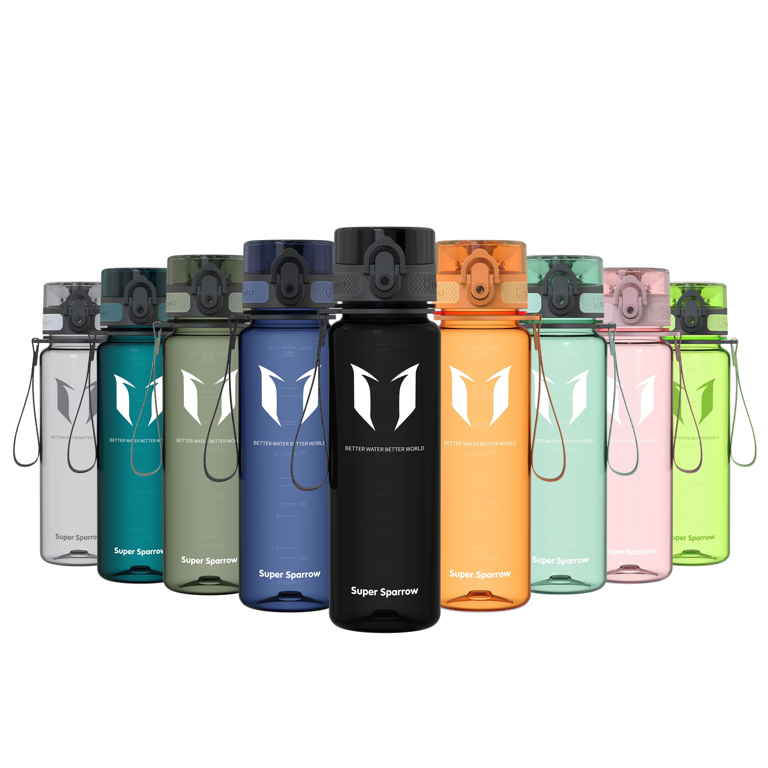 Super Sparrow Sports Water Bottle - 500ml - Non-Toxic BPA Free & Eco-Friendly Tritan Co-Polyester Plastic - For Running, Gym, Yoga, Outdoors and Camping