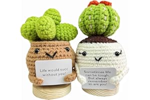 RovyFota Crochet Positive Cactus Emotional Support Handmade Knitted Cactus Toy Emotional Positive Life Doll Ornaments Gifts with Stand for Adults Kids Friends Room Office Desktop Decor
