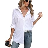 Atnlewhi Womens Oversized Button Down Shirts Casual Work Long Sleeve Boyfriend Blouse Dressy Summer Tops
