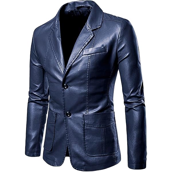 Amazon.com: Mens 2 Button Leather Blazer Jacket Faux Leather Sport