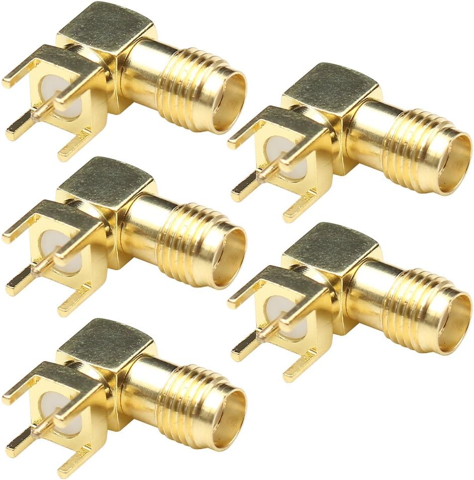 ANHAN Right Angle SMA Female PCB Mount Adapter RF Connectors Gold Plated 5pcs