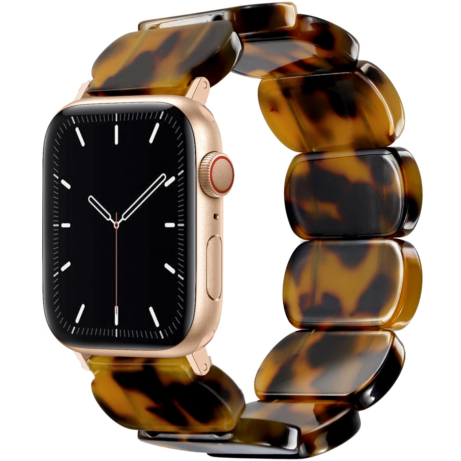 Photo 1 of Newlibery Resin Stretchy Watch Bands Women Compatible with Apple Watch 42mm(S3/2/1) 44mm 45mm 46mm 49mm Tortoise Light Bracelet Beaded Elastic Strap iWatch Series11/10/9/8/7/6/5/4/3/2/1/SE/Ultra (S)