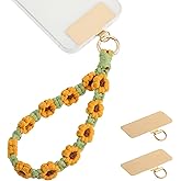 Bememo Sunflower Phone Wrist Strap Boho Macrame Wristlet Cute Cell Phone Lanyard with 2 Gold Tether Tabs Spacers Handmade Gifts for Women