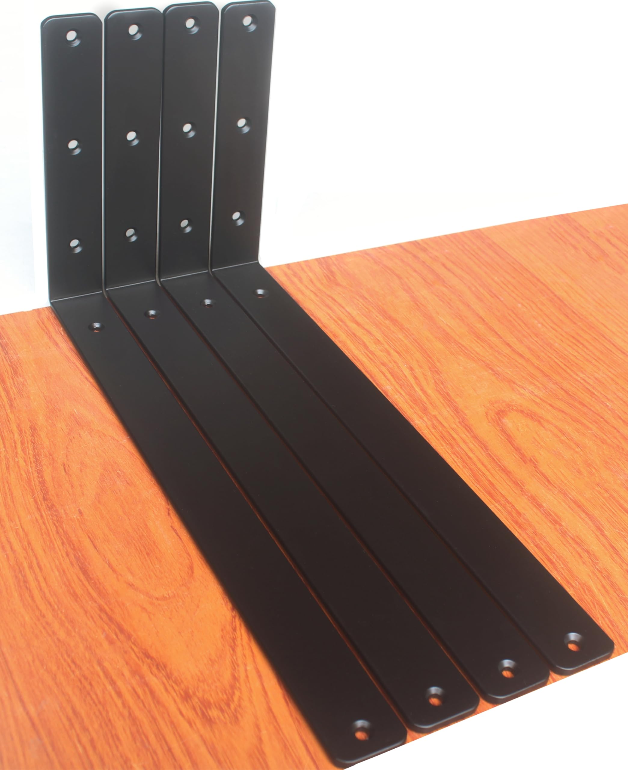 Photo 1 of 4 Pack - L 16" x H 8" x W1.5, 5mm Thick Black L Shelf Bracket, Iron Shelf Brackets, Metal Shelf Brackets, Floating Shelf, Shelf Supports with Screws