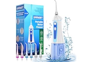Water Dental Pik Flosser,Grinest 7 Modes Rechargeable Water Picks for Teeth Cleaning Cordless Oral Irrigator Portable IPX7 Waterproof Tooth flossers for Home Travel-White