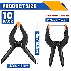 10 Pack 6 inch Plastic Spring Clamps, Black Heavy