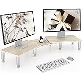 AX Waber Dual Monitor Riser - Adjustable Length & Angle, Wooden Stand for 2 Monitors with Storage