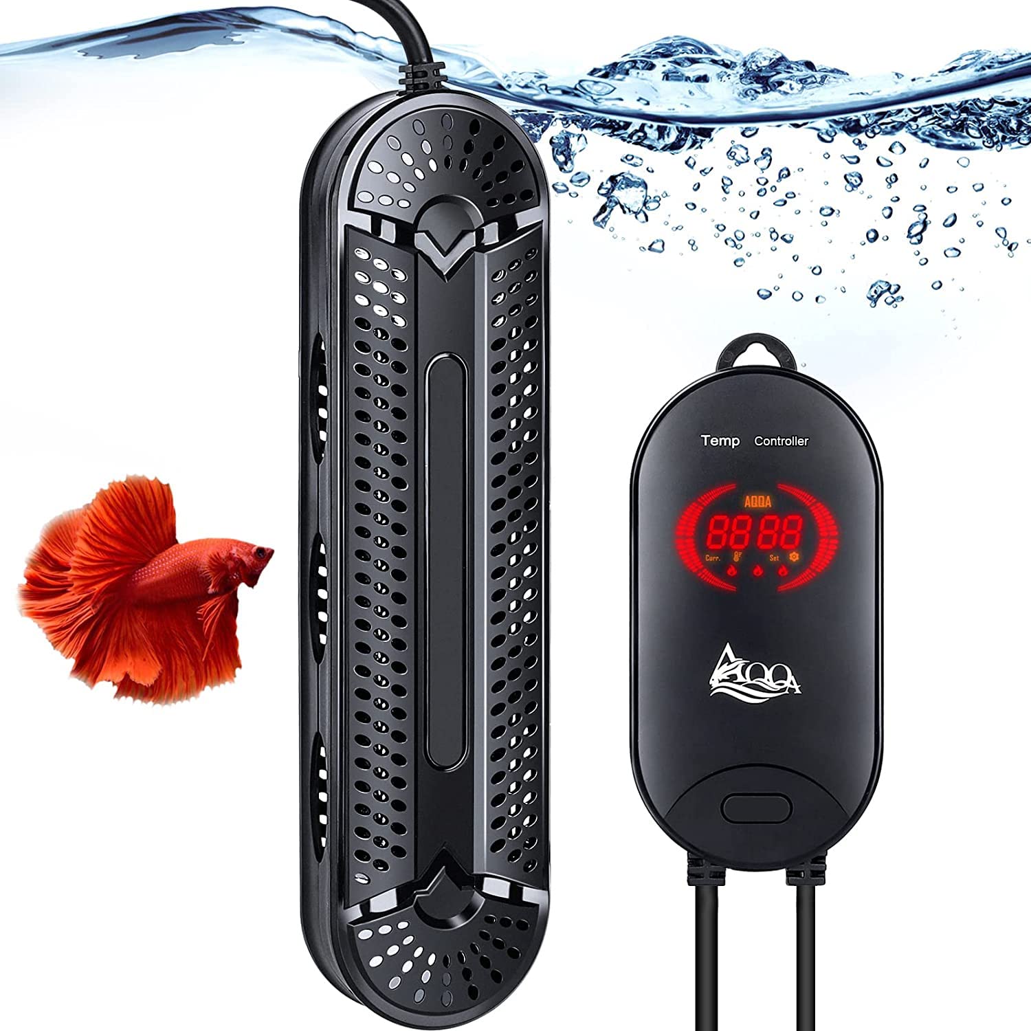 Photo 1 of **PARTS ONLY/OVERHEATS**AQQA Aquarium Heater 500W Submersible Fish Tank Heater with Double Explosion-Proof Quartz Tubes and External LED Display Controller for 66-135 Gallon Marine Saltwater and Freshwater