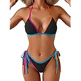 Eomenie Sexy Bikini Sets for Women Halter Triangle Top Two Piece Swimsuit Tie Side Bathing Suit Color Block Swimwear