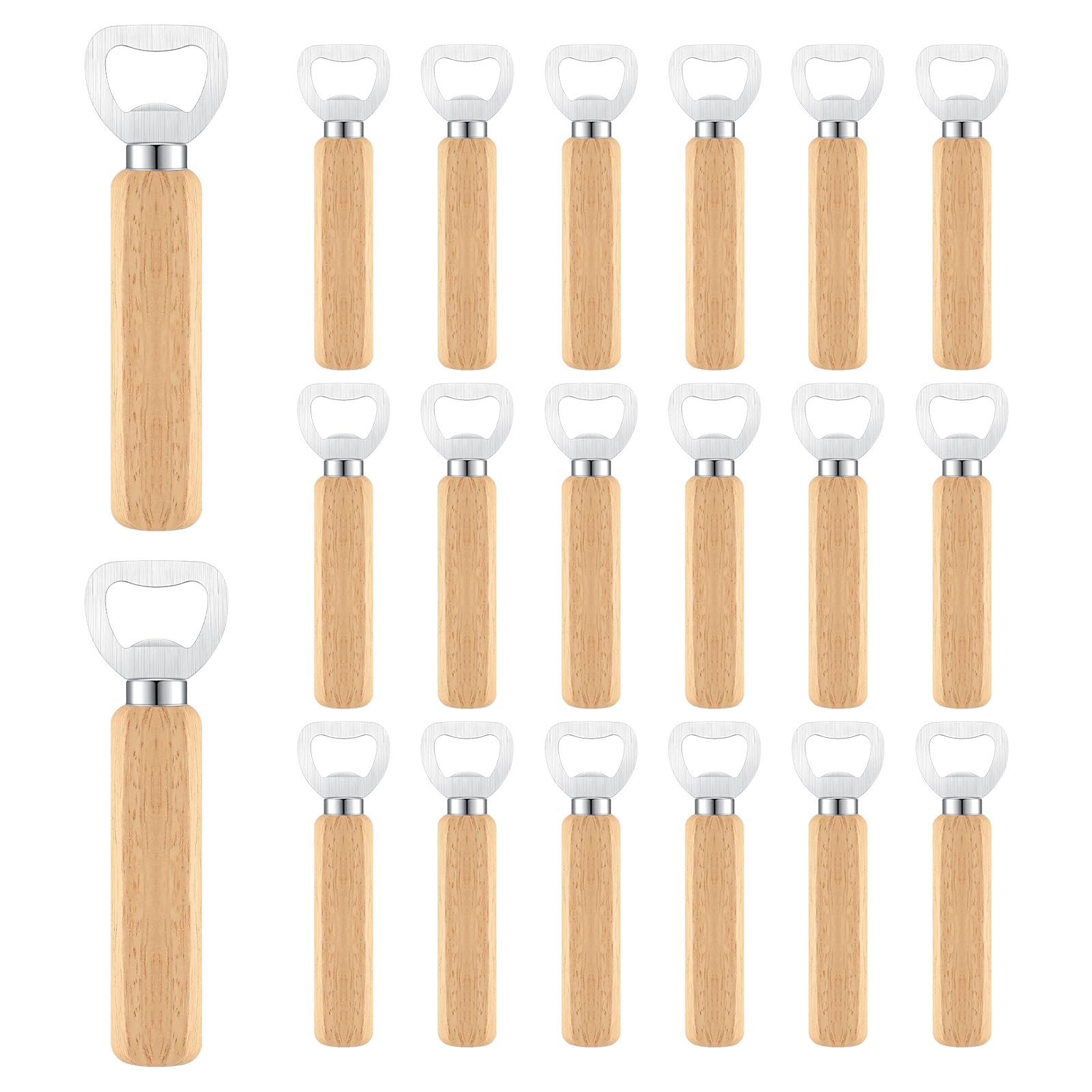 Ohiyoo 20 Pcs Wooden Bottle Opener, Engravable Wooden Bottle Openers, Wooden Handle Beer Bottle Opener for Wine Beer Soda Glass Cap Opener