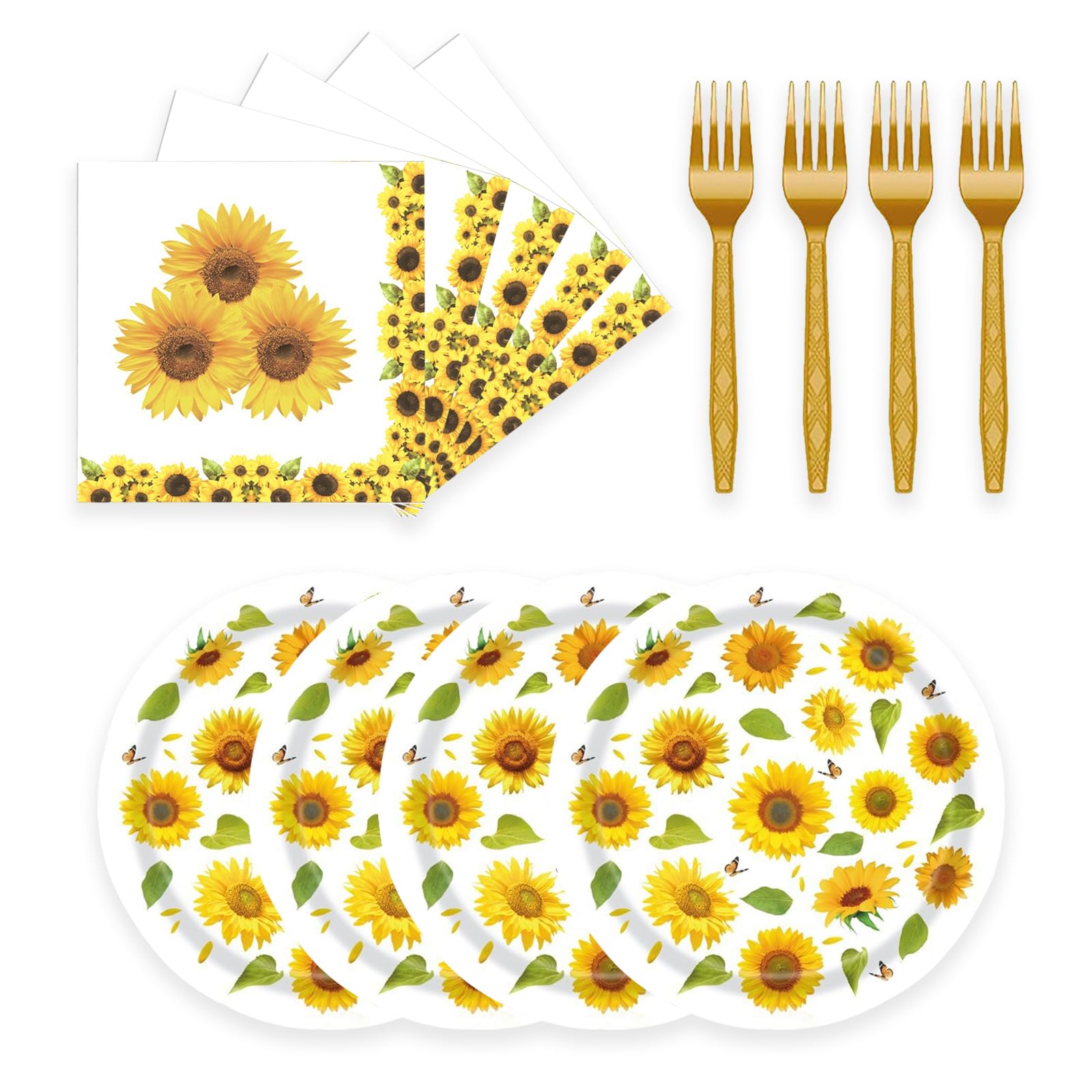 Photo 1 of 72 Pcs Sunflower Paper Plates and Napkins Party Supplies , Floral Birthday Party Decorations Disposable Party Plates and Napkins Tableware Set for Summer Fall Wedding Baby Shower Serves 24 (Sunflower)