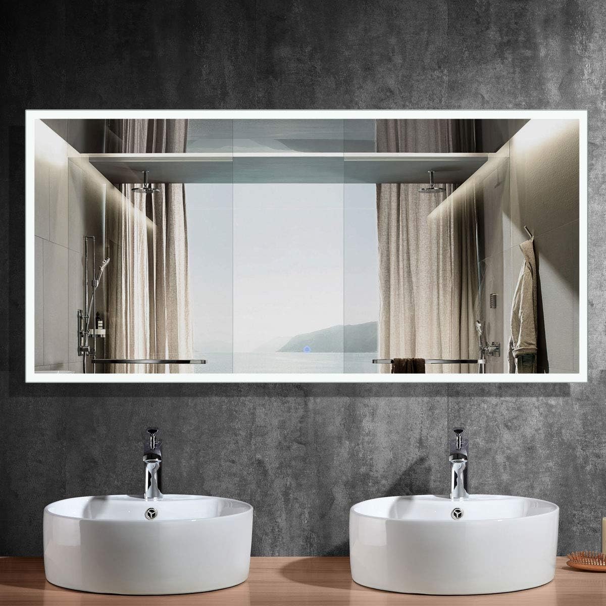 DECORAPORT 84 Inch * 40 Inch Horizontal LED Wall Mounted Lighted Vanity Bathroom Silvered Mirror with Touch Button (A-N031-A)