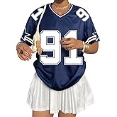 Oversized Jersey Shirts for Women Baggy Graphic Number Tees V Neck Y2k Streetwear Tshirt Summer Fashion Tops