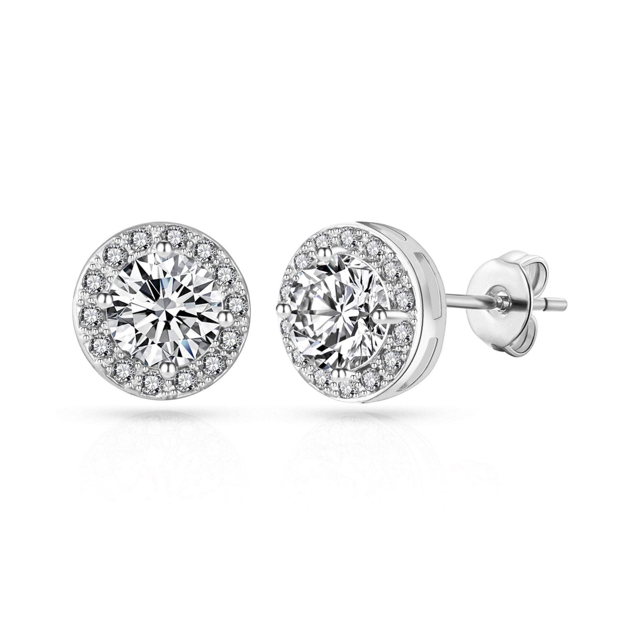 Philip Jones Silver Plated Halo Earrings Created with Zircondia® Crystals
