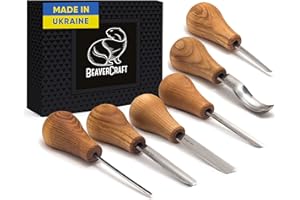 BeaverCraft Wood Carving Gouges Kit SC05 - Wood Carving Chisels Set with Palm Gouge & Flat Straight Chisel, Rounded Short Ben